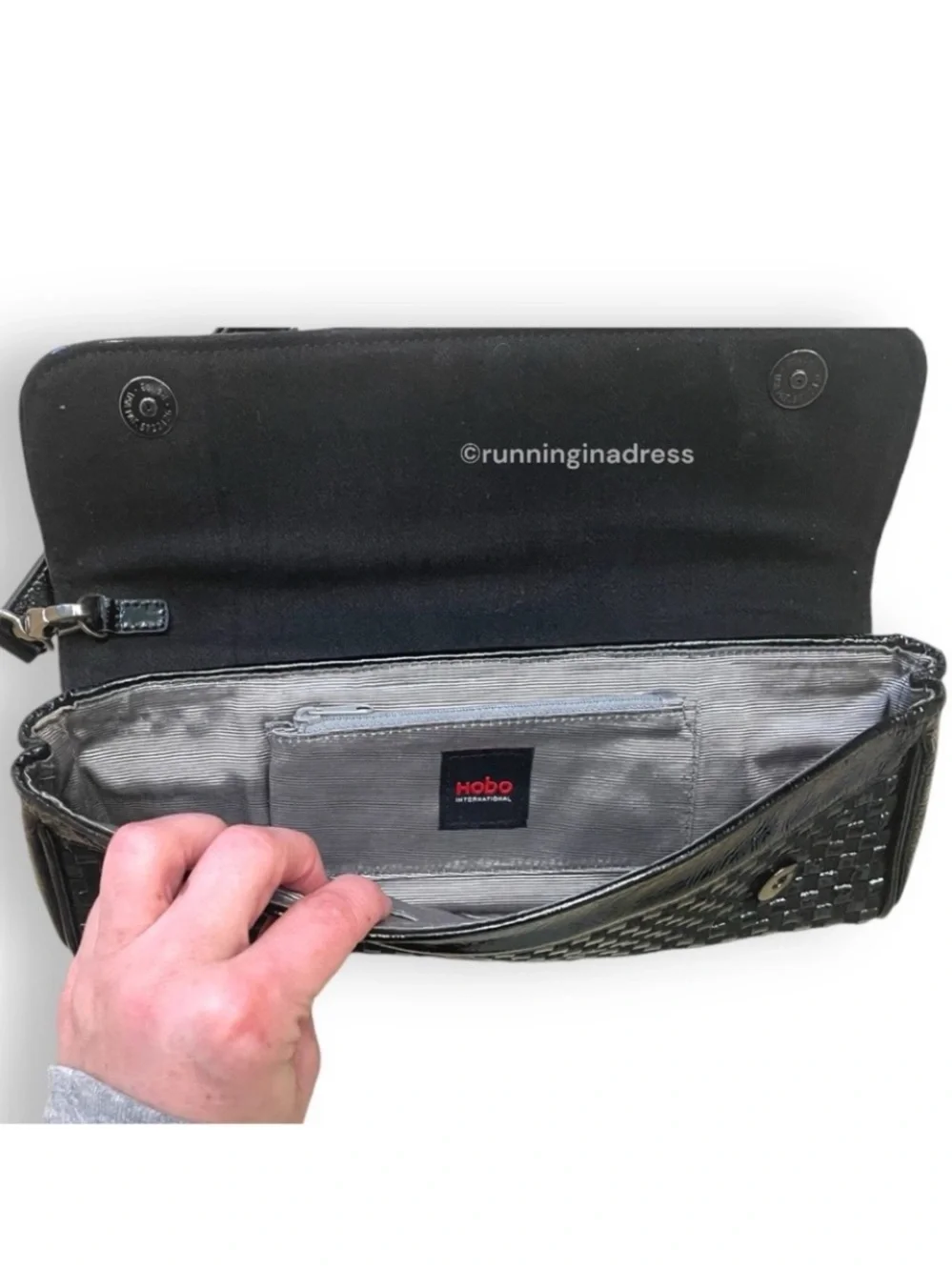 Vintage HOBO International Y2K Woven Patent Leather Clutch Wristlet Black Mint